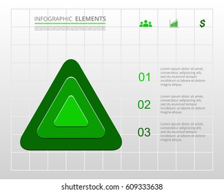 Infographics step by step. Universal green abstract element of chart, graph, diagram with 3 steps, options, parts, processes. Vector business template for presentation and training.