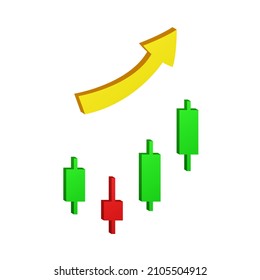Infographics of stock and price growth in the stock and cryptocurrency market on the example of Japanese candles, 3d, trading. Isolated on white background. Vector illustration