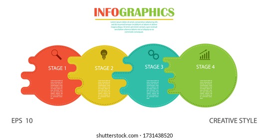Infographics. Stock vector template of four stages. For web page design, charts, graphs, business plan and Finance, reporting and visual aid. Flat design.
