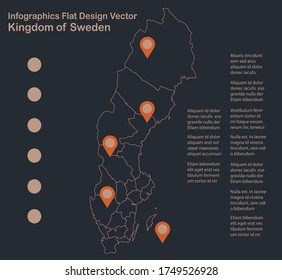 Infographics Sweden map outline, flat design, color blue orange vector