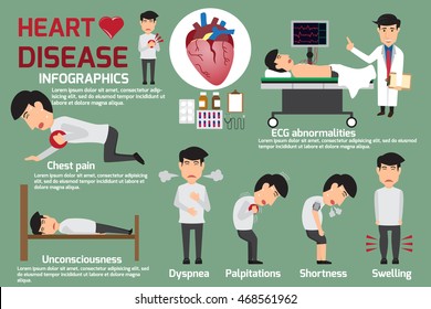 Infographics. Symptoms Of Heart Disease And Acute Pain Possible Heart Attack With Prevention. Vector Illustrations.