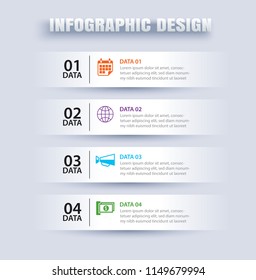 Infographics tab in horizontal paper index with 4 data template. Vector illustration abstract background. Can be used for workflow layout, business step, banner, web design.