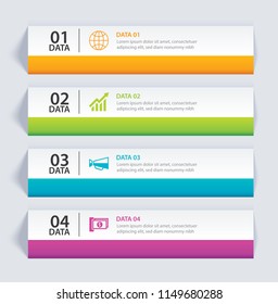 Infographics tab in horizontal paper index with 4 data template. Vector illustration abstract background. Can be used for workflow layout, business step, banner, web design.