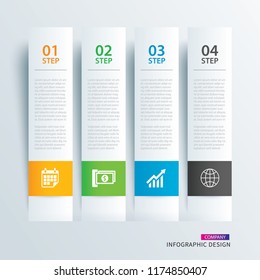 Infographics tab in horizontal paper index with 4 data template. Vector illustration abstract background. Can be used for workflow layout, business step, banner, web design.