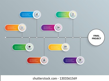 Infographics tab in horizontal paper index with 8 data template. Vector illustration abstract background. Can be used for workflow layout, business step, banner, web design.