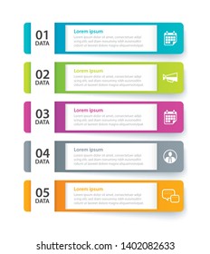 Infographics tab in horizontal paper index with 5 data template. Vector illustration abstract background. Can be used for workflow layout, business step, banner, web design.