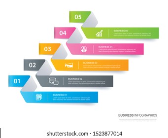 Infographics tab in horizontal paper index with 5 data template. Vector illustration abstract background. Can be used for workflow layout, business step, banner, web design.