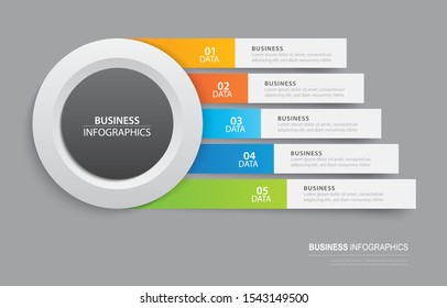 Infographics tab in horizontal paper index with 5 data template. Vector illustration abstract background. Can be used for workflow layout, business step, banner, web design.