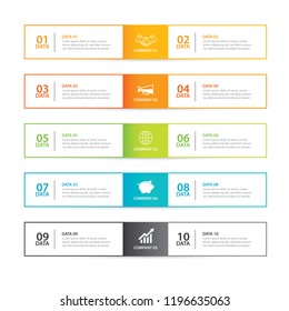 Infographics tab in horizontal thin line index with 10 data template. Vector illustration abstract background. Can be used for workflow layout, business step, banner, web design.