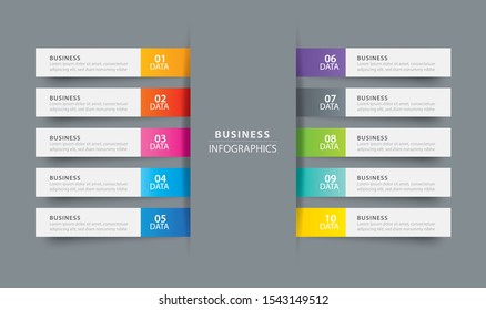 Infographics tab index in horizontal paper index with 10 data template. Vector illustration abstract background. Can be used for workflow layout, business step, banner, web design.