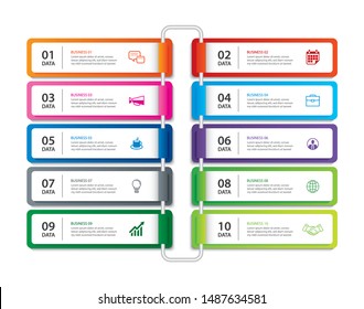 Infographics tab paper index with 10 data template. Vector illustration abstract background. Can be used for workflow layout, business step, banner, web design.