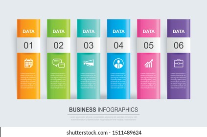 Infographics tab paper index with 6 data template. Vector illustration abstract background. Can be used for workflow layout, business step, banner, web design.