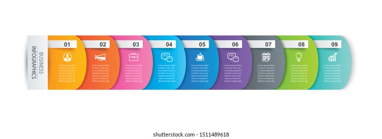 Índice de papel de ficha de infografías con 9 plantillas de datos. Fondo abstracto de la ilustración del vector. Se puede utilizar para diseño de flujo de trabajo, paso empresarial, banner, diseño web.