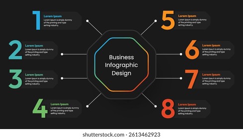 Infographics tab paper index template. Vector illustration abstract background. 5 Business step, banner, web design. Business infographic template. 8 Step timeline journey. 8 Step Infographic