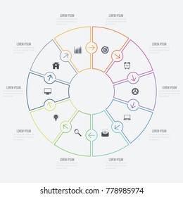 Infographics template 10 options with circle. Data and information visualization. Dynamic infographics stylish geometric. element for design business invitations, gift cards, flyers and brochures