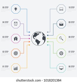 Infographics template 10 options. Data and information visualization. Dynamic infographics stylish geometric. element for design business invitations, gift cards, flyers and brochures