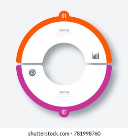 Infographics template 2 options with circle. Data and information visualization. Dynamic infographics stylish geometric. element for design business invitations, gift cards, flyers and brochures