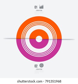 Infographics template 2 options with circle. Data and information visualization. Dynamic infographics stylish geometric. element for design business invitations, gift cards, flyers and brochures