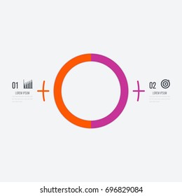 Infographics template 2 options with circles. Can be used for workflow layout, diagram, number options, step up options, web design, presentations