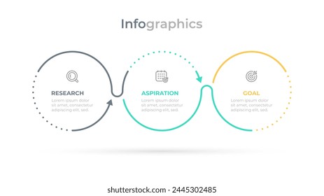 Infographics template with 3 circular arrows for business processes presentation. Vector illustration.