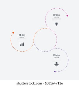 Infographics template 3 options with circle. Data and information visualization. Dynamic infographics stylish geometric. element for design business invitations, gift cards, flyers and brochures