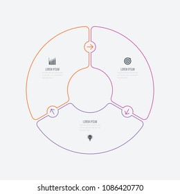 Infographics template 3 options with circle. Data and information visualization. Dynamic infographics stylish geometric. element for design business invitations, gift cards, flyers and brochures