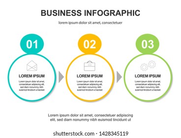 Infographics template 3 options with circle. Data and information visualization. Dynamic infographics stylish geometric. element for design business invitations, gift cards, flyers and brochures