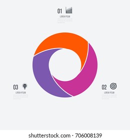 Infographics template 3 options with circle. Data and information visualization. Dynamic infographics stylish geometric. element for design business invitations, gift cards, flyers and brochures