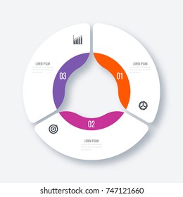 Infographics template 3 options with circle. Data and information visualization. Dynamic infographics stylish geometric. element for design business invitations, gift cards, flyers and brochures