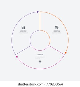 Infographics template 3 options with circle. Data and information visualization. Dynamic infographics stylish geometric. element for design business invitations, gift cards, flyers and brochures