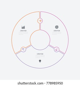 Infographics template 3 options with circle. Data and information visualization. Dynamic infographics stylish geometric. element for design business invitations, gift cards, flyers and brochures