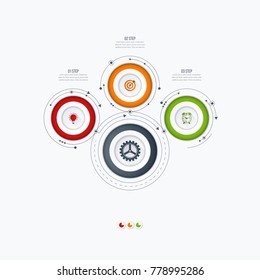 Infographics template 3 options with circle. Data and information visualization. Dynamic infographics stylish geometric. element for design business invitations, gift cards, flyers and brochures