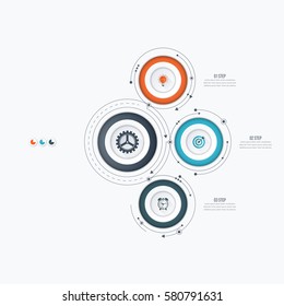 Infographics template 3 options with circles. Can be used for workflow layout, diagram, number options, step up options, web design, presentations