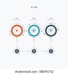 Infographics template 3 options with circles. Can be used for workflow layout, diagram, number options, step up options, web design, presentations