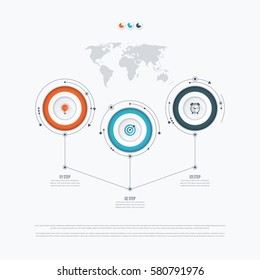 Infographics template 3 options with circles. Can be used for workflow layout, diagram, number options, step up options, web design, presentations