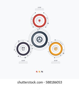 Infographics template 3 options with circles. Can be used for workflow layout, diagram, number options, step up options, web design, presentations