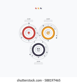 Infographics template 3 options with circles. Can be used for workflow layout, diagram, number options, step up options, web design, presentations