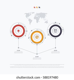 Infographics template 3 options with circles. Can be used for workflow layout, diagram, number options, step up options, web design, presentations