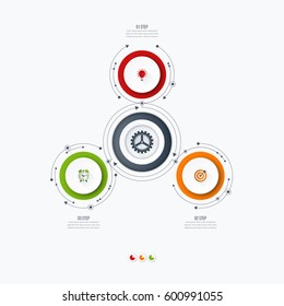 Infographics template 3 options with circles. Can be used for workflow layout, diagram, number options, step up options, web design, presentations