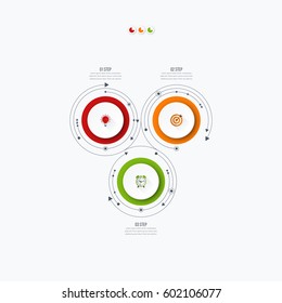 Infographics template 3 options with circles. Can be used for workflow layout, diagram, number options, step up options, web design, presentations