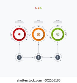 Infographics template 3 options with circles. Can be used for workflow layout, diagram, number options, step up options, web design, presentations