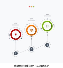 Infographics template 3 options with circles. Can be used for workflow layout, diagram, number options, step up options, web design, presentations
