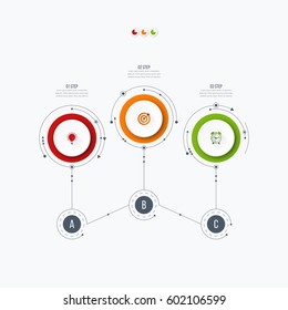 Infographics template 3 options with circles. Can be used for workflow layout, diagram, number options, step up options, web design, presentations