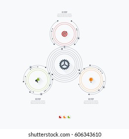 Infographics template 3 options with circles. Can be used for workflow layout, diagram, number options, step up options, web design, presentations