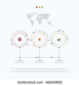 Infographics template 3 options with circles. Can be used for workflow layout, diagram, number options, step up options, web design, presentations