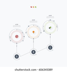 Infographics template 3 options with circles. Can be used for workflow layout, diagram, number options, step up options, web design, presentations