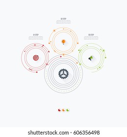 Infographics template 3 options with circles. Can be used for workflow layout, diagram, number options, step up options, web design, presentations