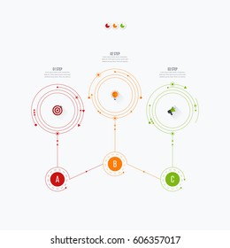 Infographics template 3 options with circles. Can be used for workflow layout, diagram, number options, step up options, web design, presentations