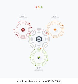 Infographics template 3 options with circles. Can be used for workflow layout, diagram, number options, step up options, web design, presentations
