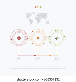 Infographics template 3 options with circles. Can be used for workflow layout, diagram, number options, step up options, web design, presentations